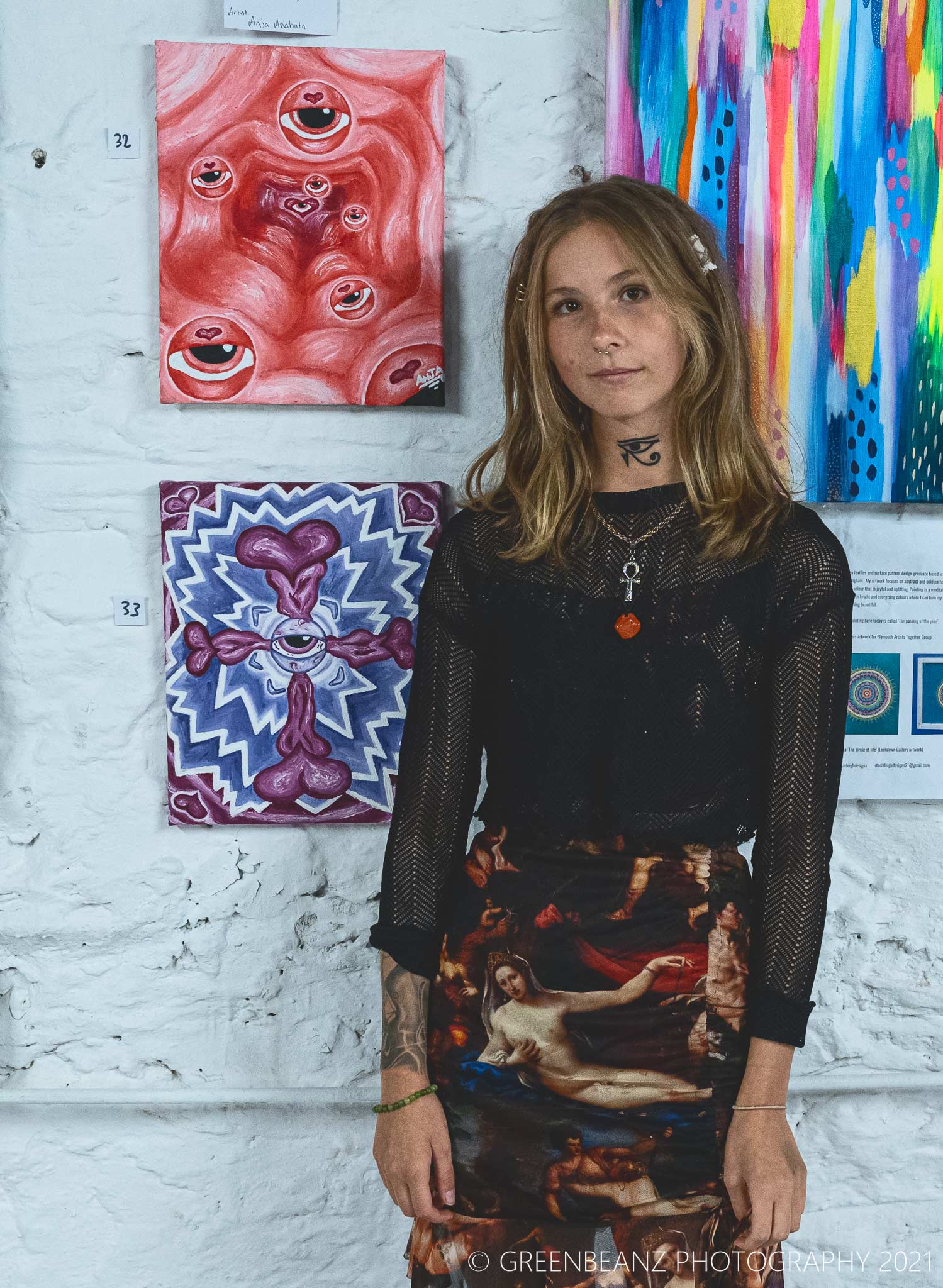 Anja Anahata with her works 'Intensity of love' 1 & 2
