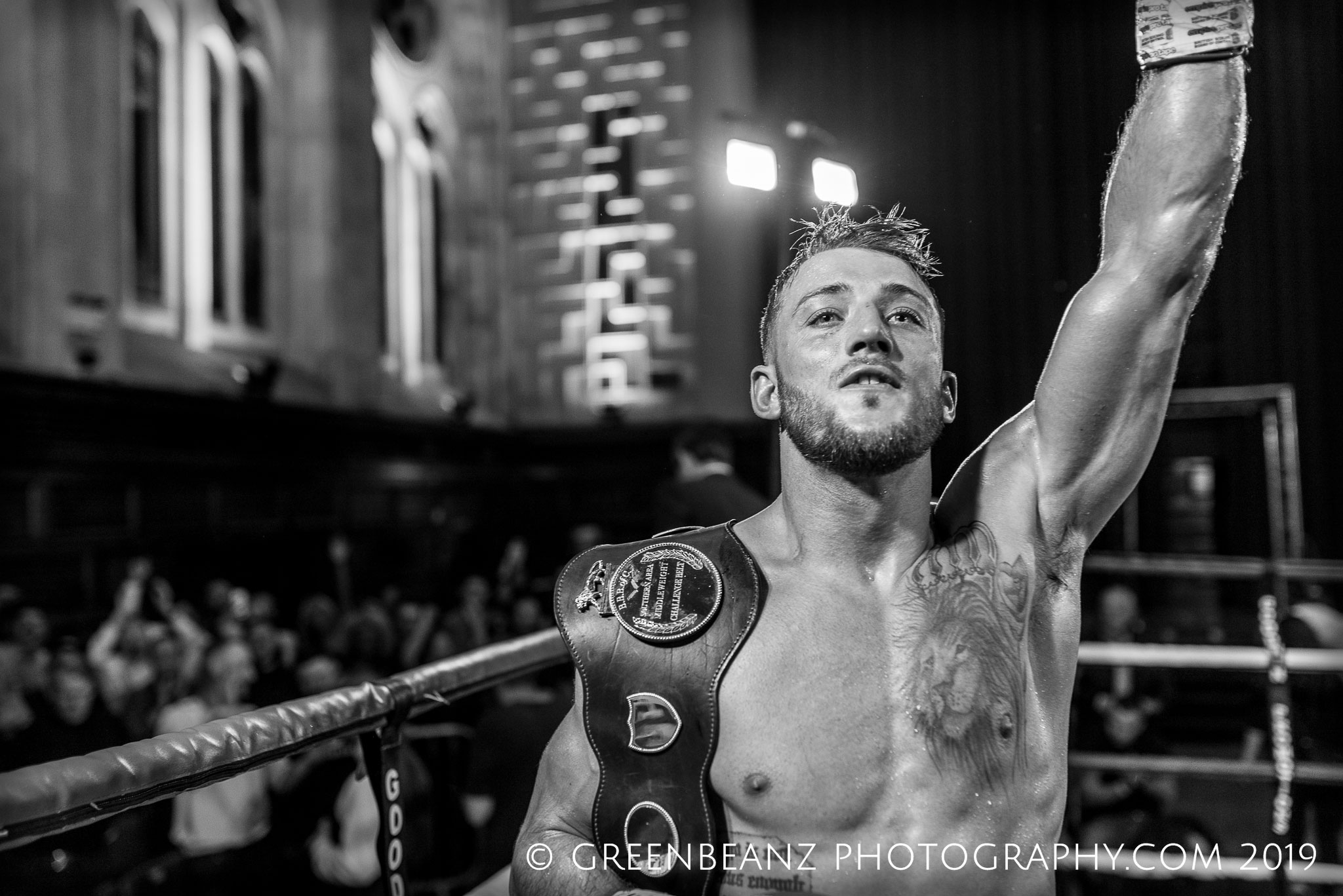 Southern Area Middleweight Champion Brad Pauls celebrates in Plymouth