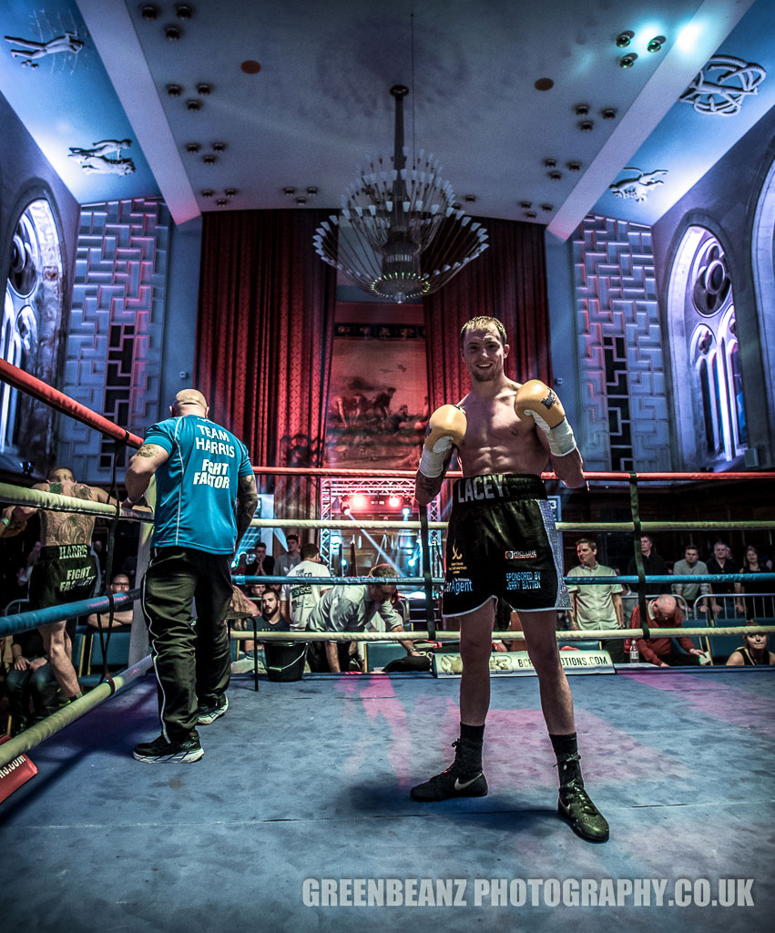 UK Boxer Des Newton gloves up at Plymouth Guildhall