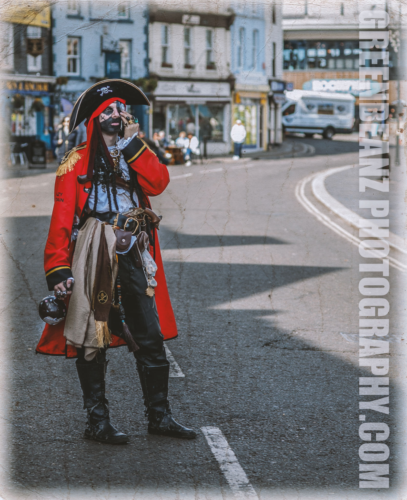A lone pirate surveys the view at Brixham Pirate Festival in May of 2019