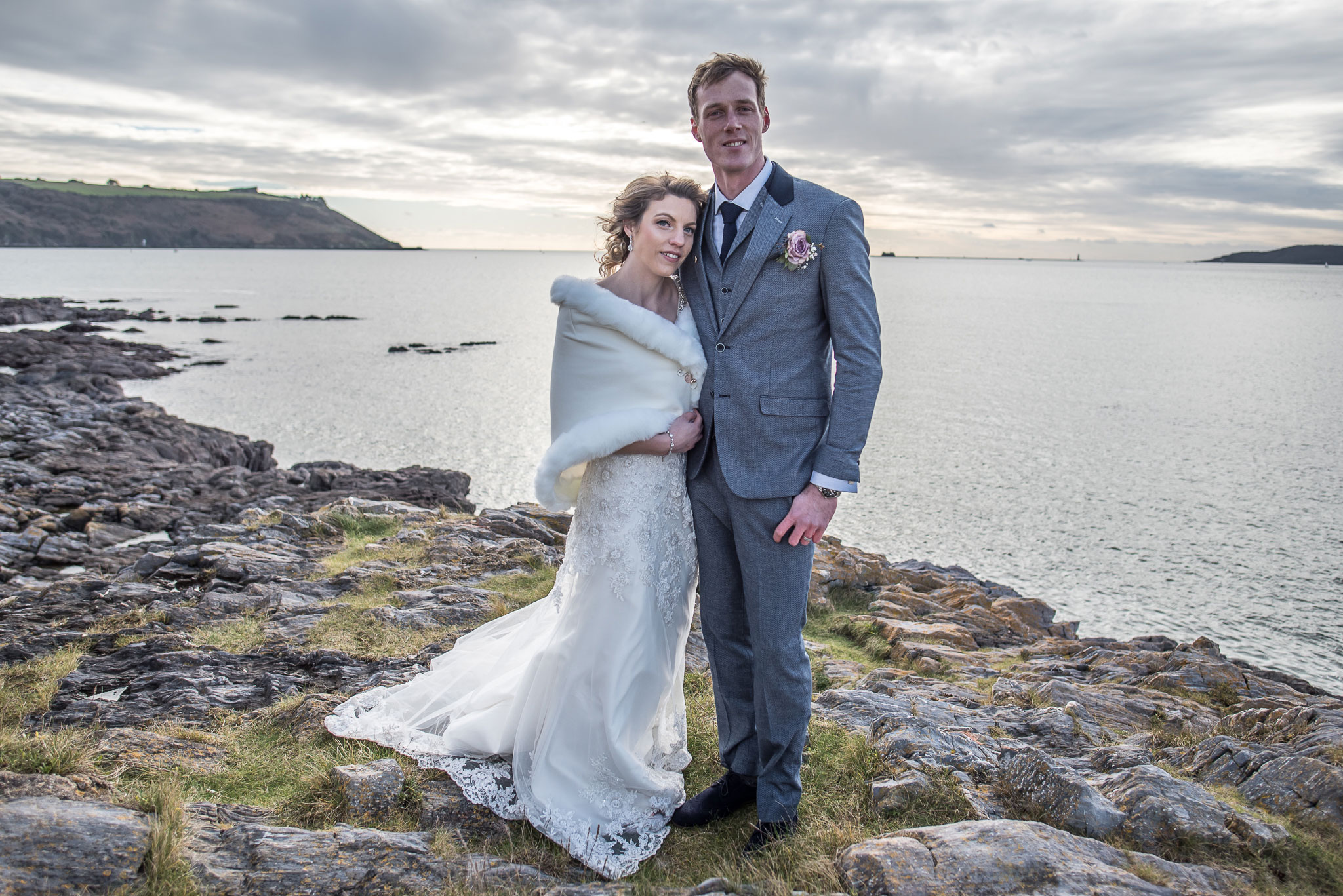  Plymouth Wedding Photography Couple coastline at Mount Batten