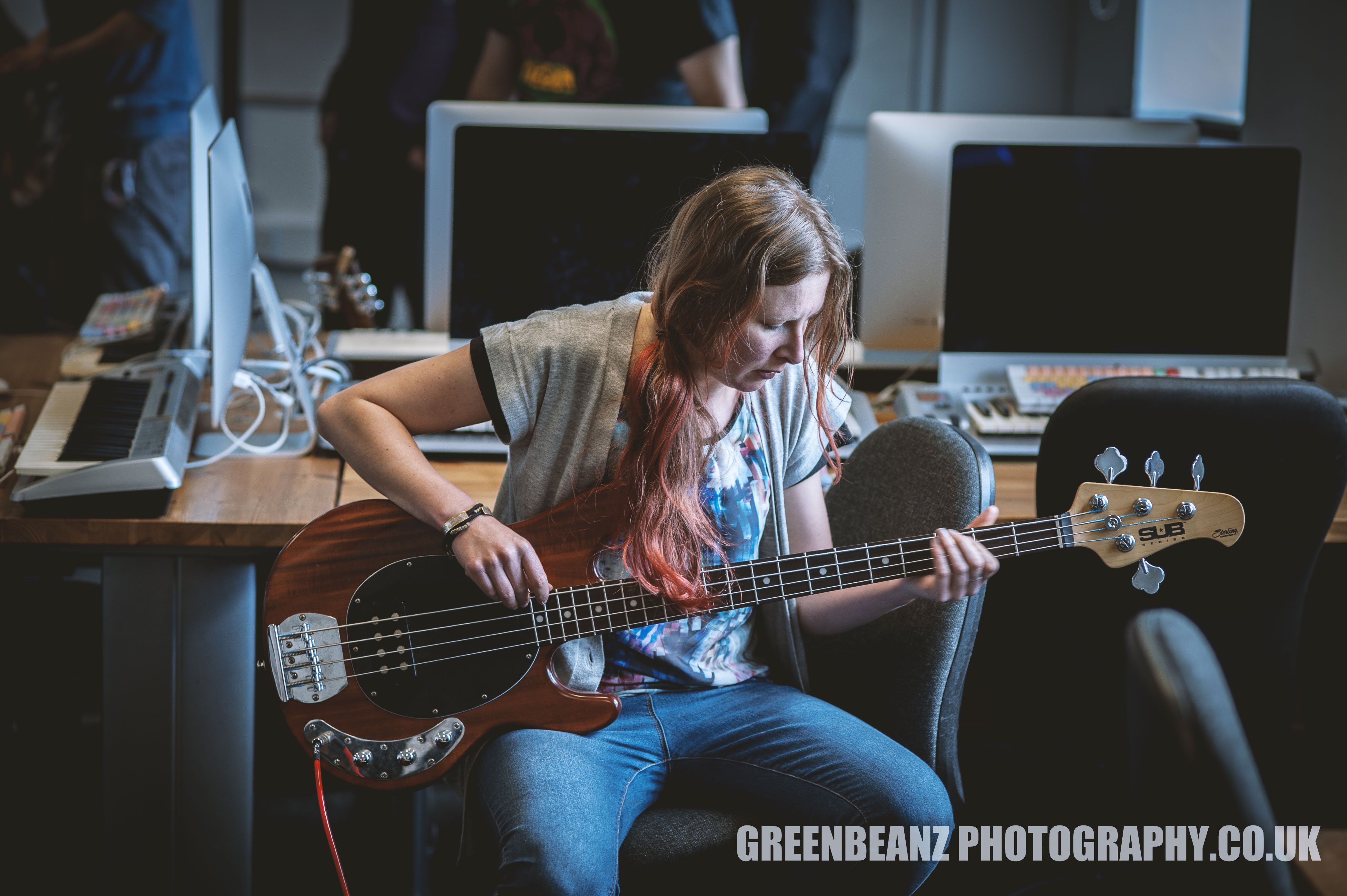 Photograph of Bass Player Helen in Plymouth Recording Studio