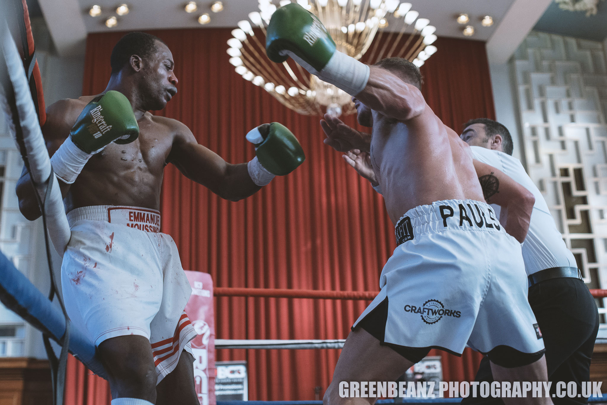 Cornish born UK Boxer Brad Pauls stops his opponent as the reff jumps in