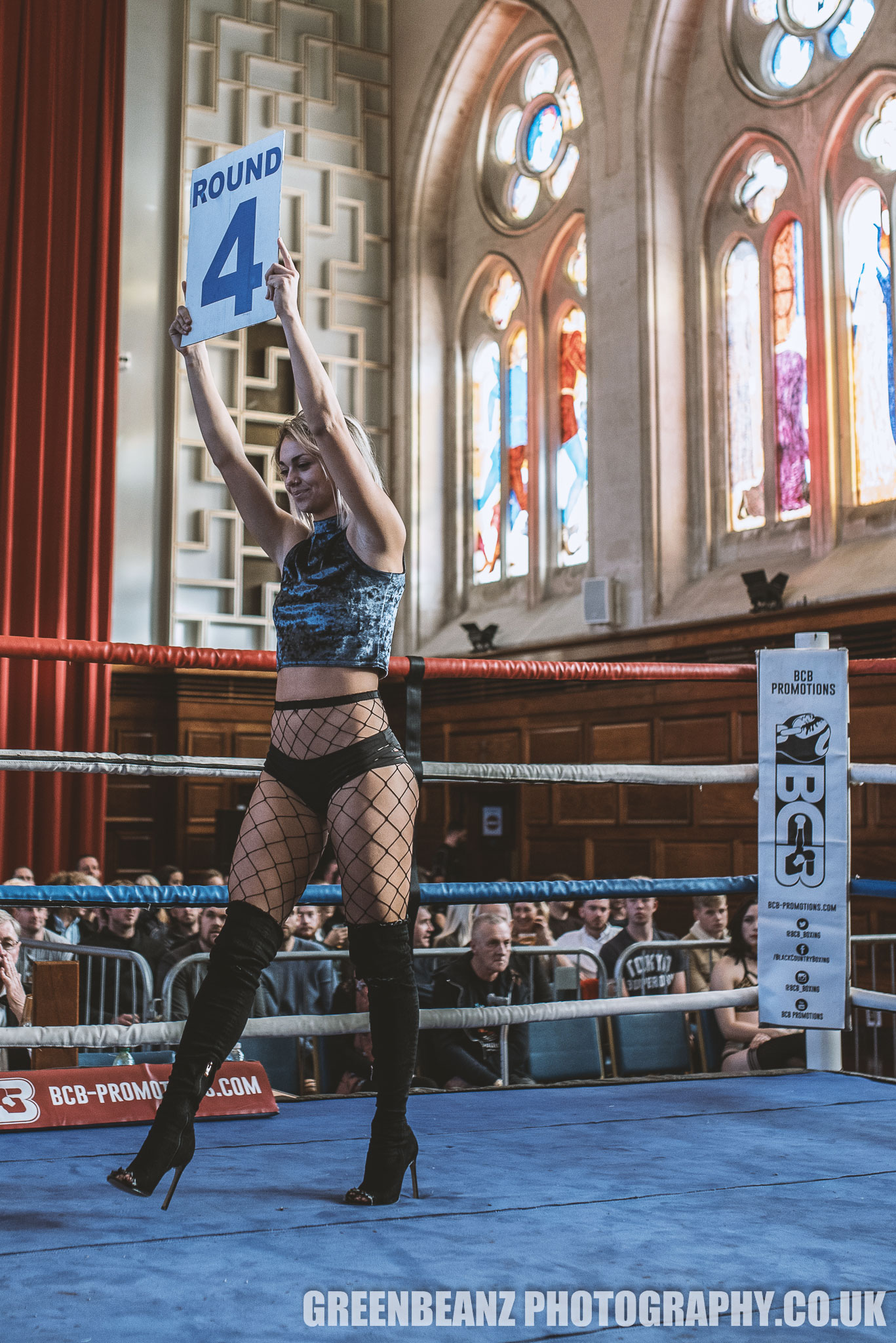 Round 4 the ring card girl at BCB's Pro Boxing card in Plymouth 2017.