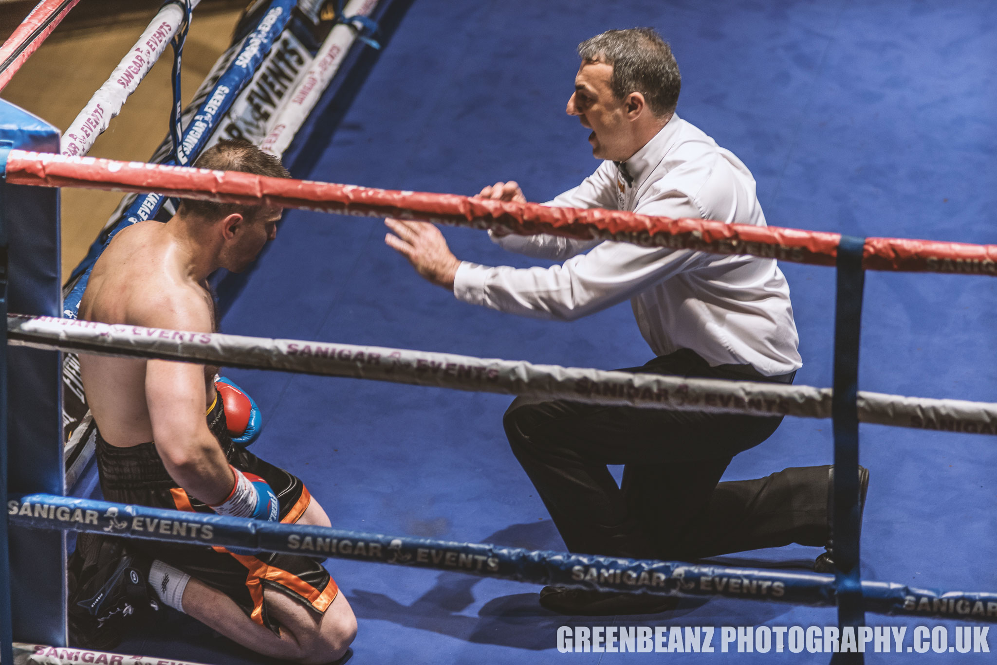 Serbian Boxer Robert Halas is counted out at Torquay April 20th 2019. 