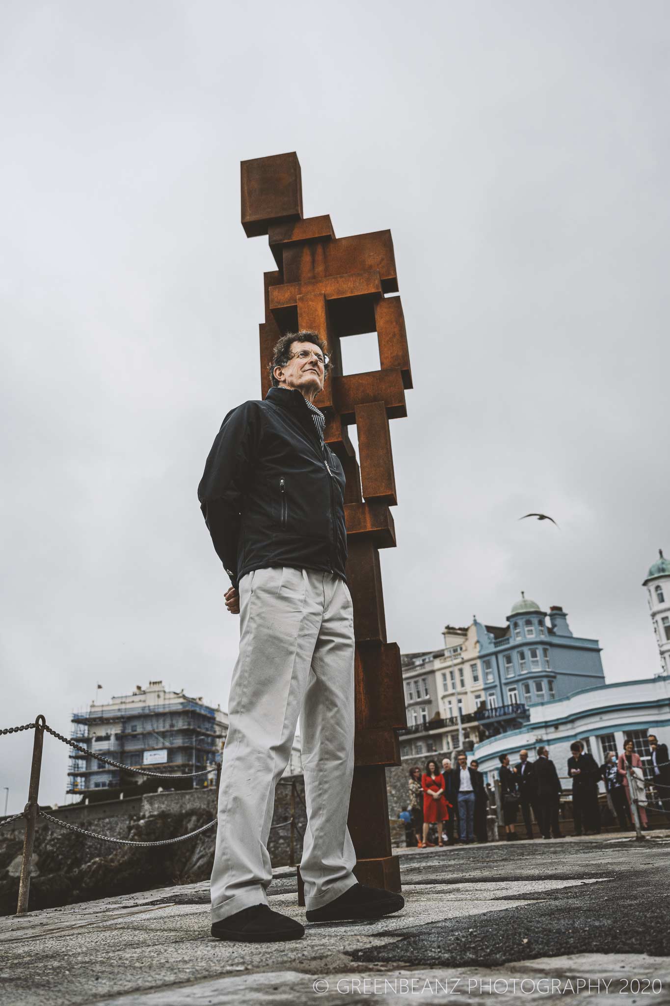 Sir Antony Gormley in Plymouth with his work 'LOOK II' 22/09/2020
