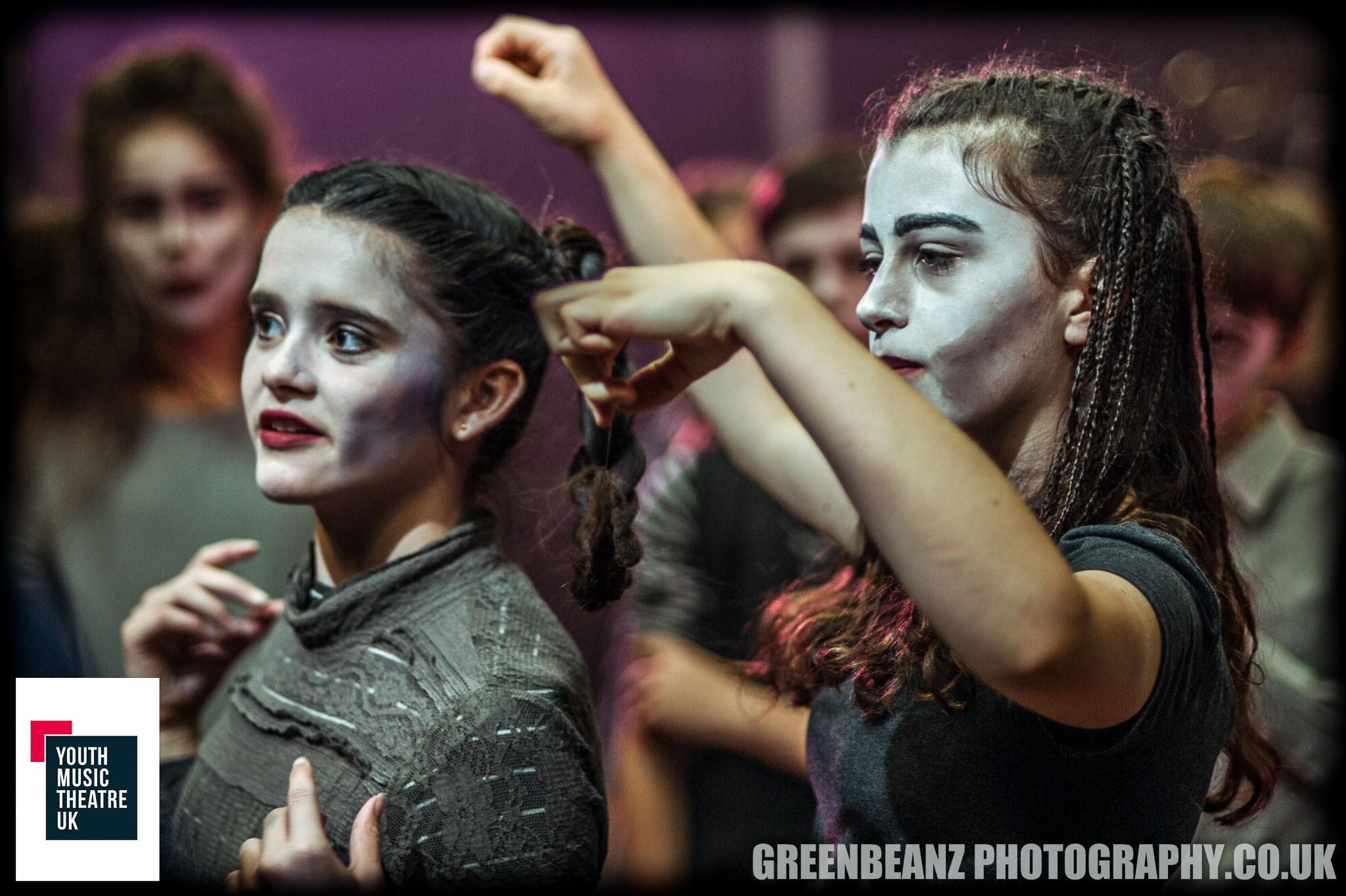 Young actresses during The rehearsal for Cautionary Tales at Barbican Theatre in Plymouth