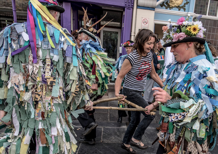 Morris dancers outside English Pub