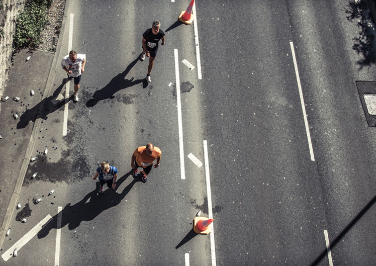 Looking down on Marathon Runners