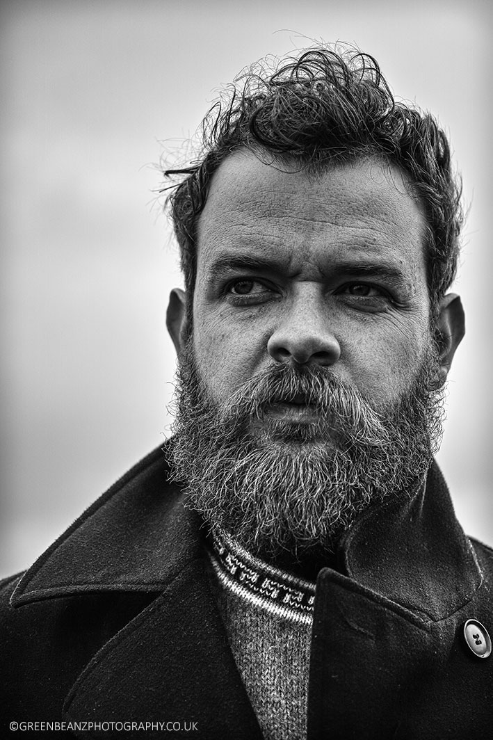 Plymouth Portrait photographers Black and White portrait of bearded man on Dartmoor Devon